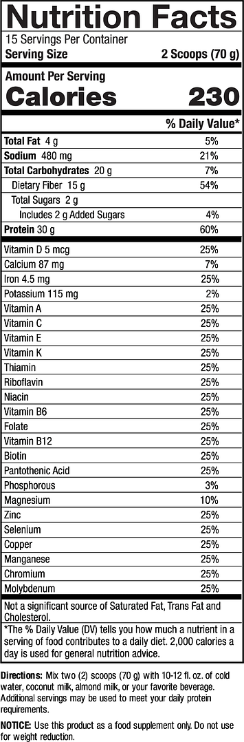 Plant Head Real Meal Chocolate 2.3lbs Supplement Facts Box