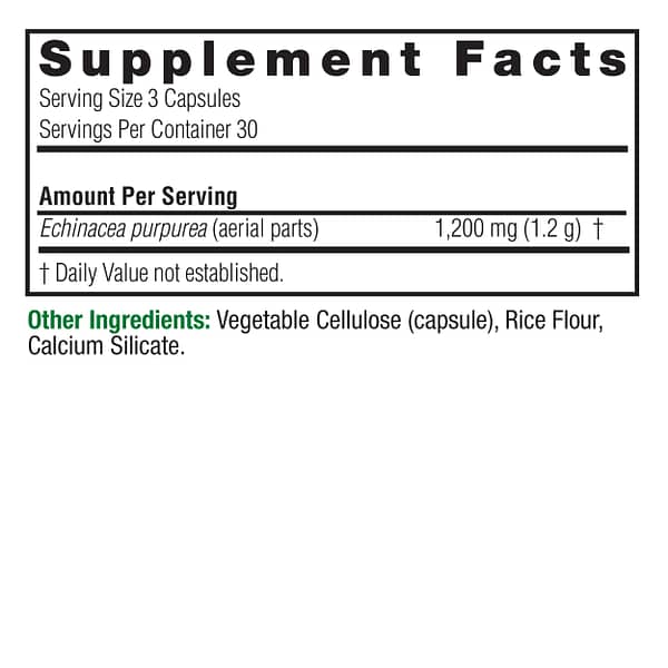 Echinacea Herb 90 Capsules Supplement Facts Box