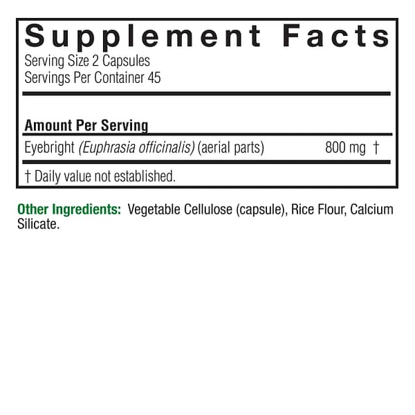 Eyebright Herb 90 v-caps Supplements Facts Box