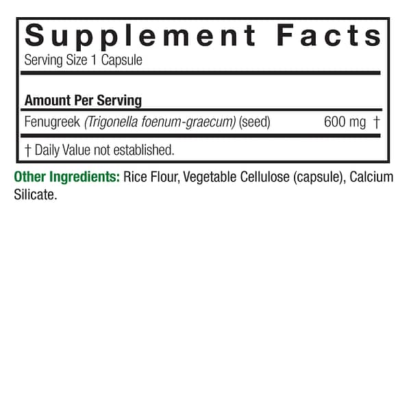 Fenugreek 90 v-caps Supplements Facts Box