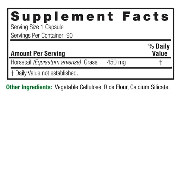 Horsetail Grass 90 v-caps Supplements Facts Box