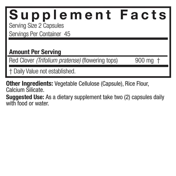 Red Clover 90 v-caps Supplement Facts Box