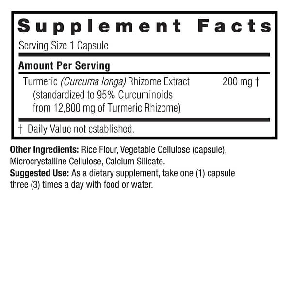 Turmeric 3 90 v-caps Supplement Facts Box