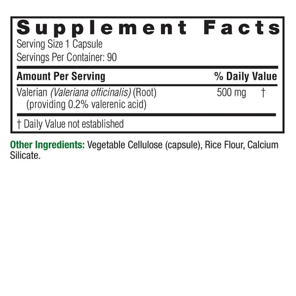 Valerian Root 90 v-caps Supplement Facts Box