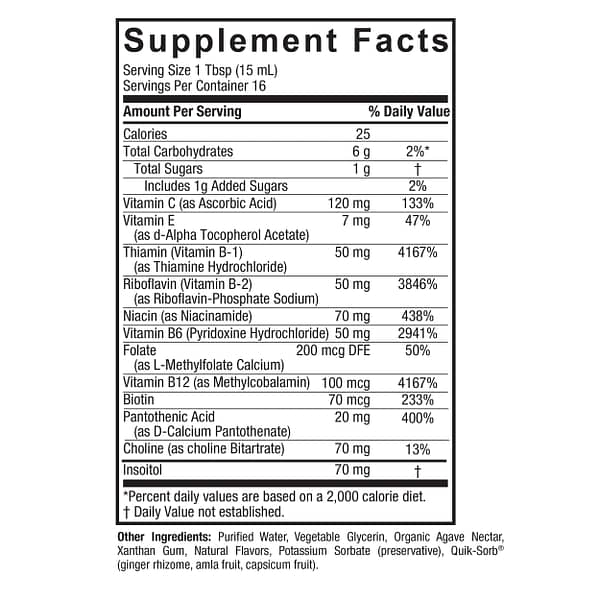 Vitamin B Complex Liquid 8oz Supplement Facts Box