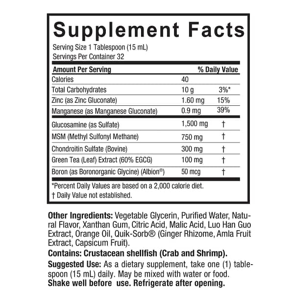 Glucosamine 16 Ounce Supplement Facts Box