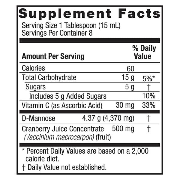 UT Answer Cranberry Liquid 4oz Supplement Facts Box