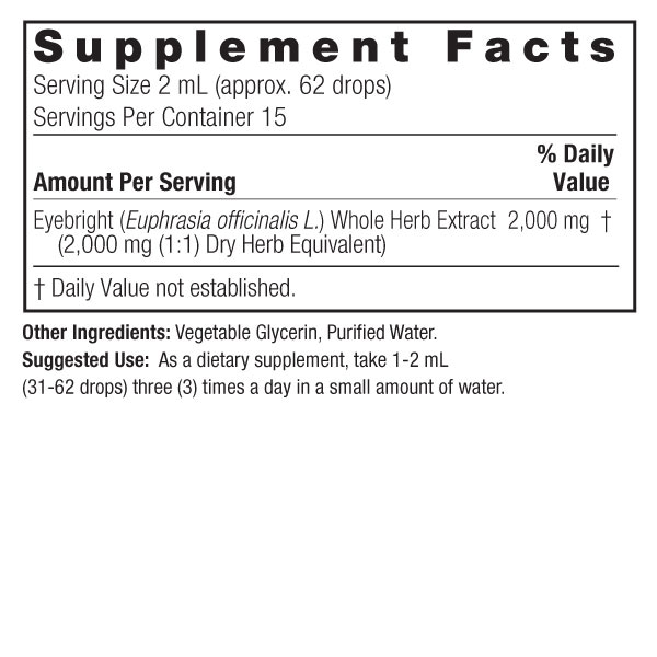 Eyebright 1oz Alcohol Free Supplements Facts Box