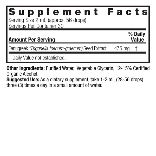 Fenugreek Seed 2oz Low Alcohol Supplements Facts Box