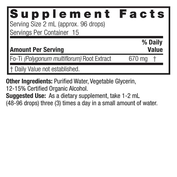 Fo Ti 1oz Low Alcohol Supplements Facts Box