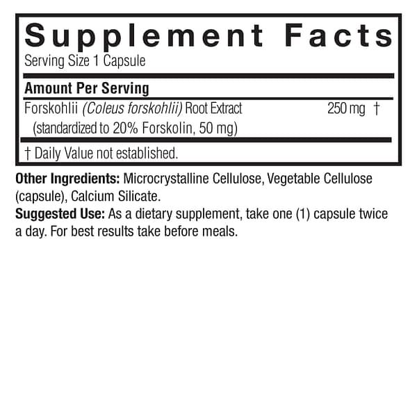 Forskohlii Standardized 60 v-caps Supplement Facts Box