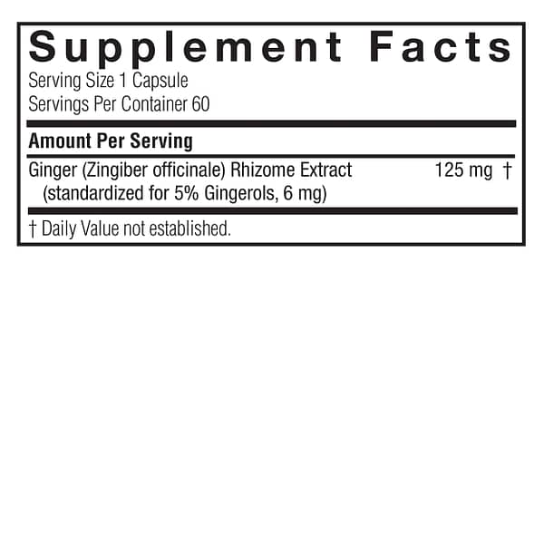 Ginger Standardized 60 v-caps Supplement Facts Box