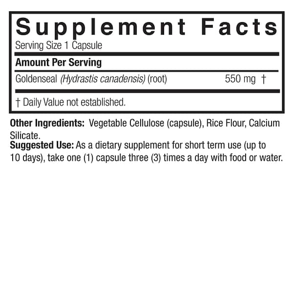 Goldenseal Root 50 v-caps Supplement Facts Box