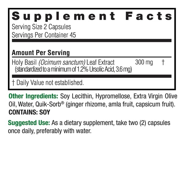 Holy Basil 90 v-caps (extractacaps) Supplements Facts Box