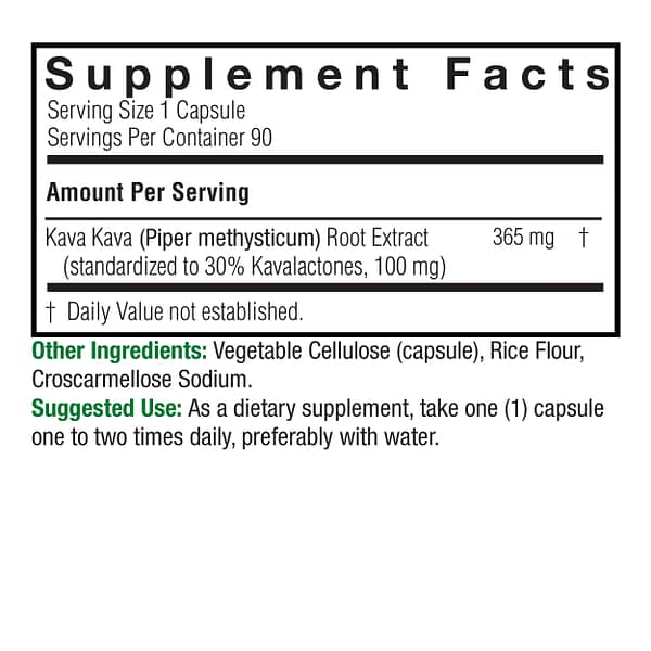 Kava-6 Standardized 90 v-caps Supplement Facts Box