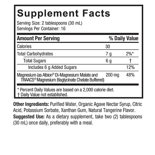 Magnesium Glycinate Liquid 16oz Supplement Facts Box
