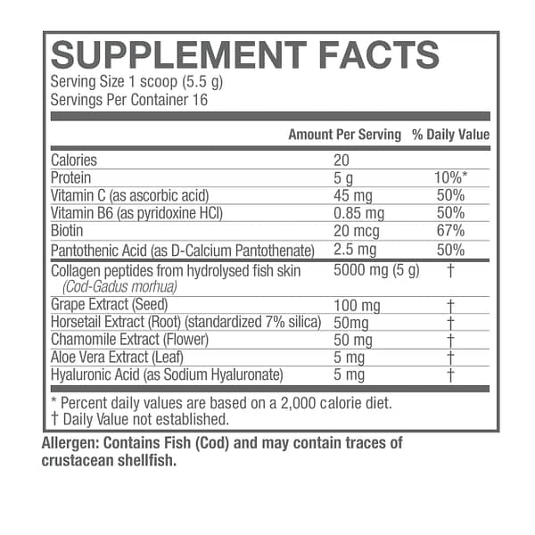 Marine Collagen Powder 3oz Supplement Facts box