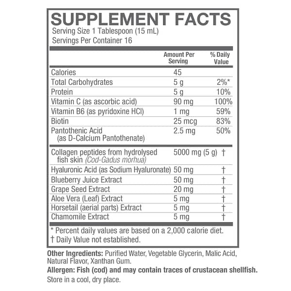 Marine Collagen Liquid 8oz Supplement Facts Box