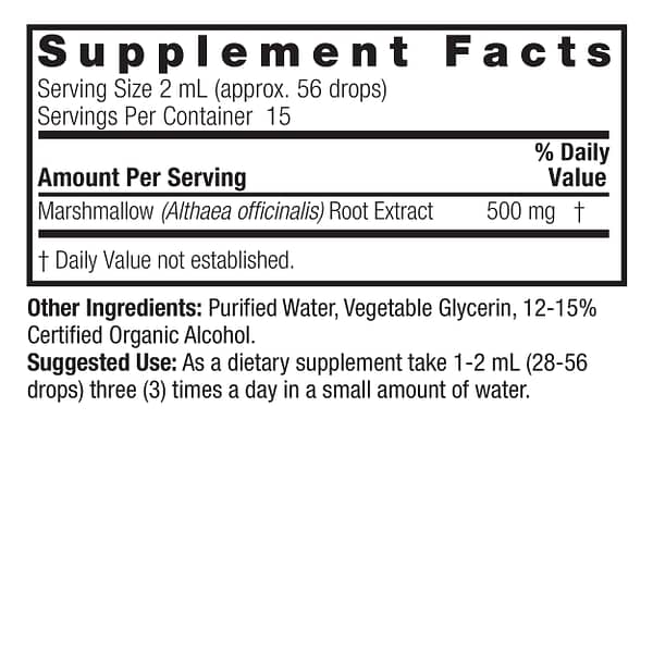 Marshmallow Root 1oz Low Alcohol Supplement Facts Box