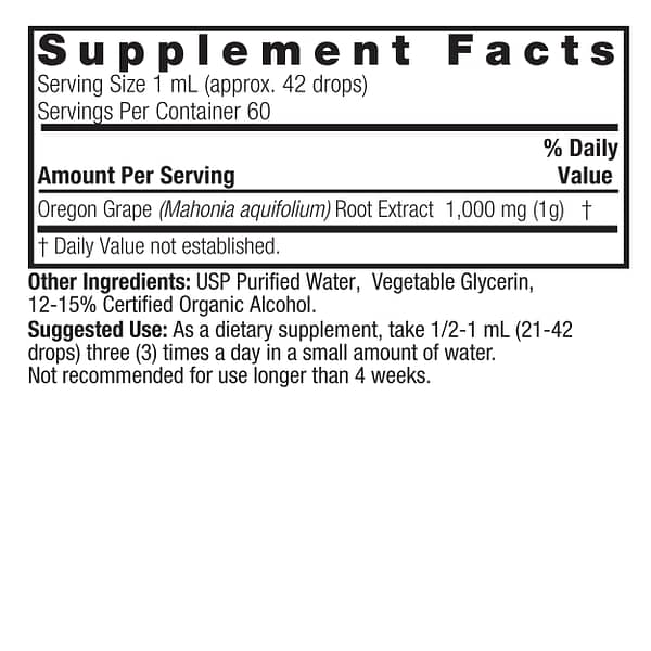 Oregon Grape Root 2oz Supplement Facts Box