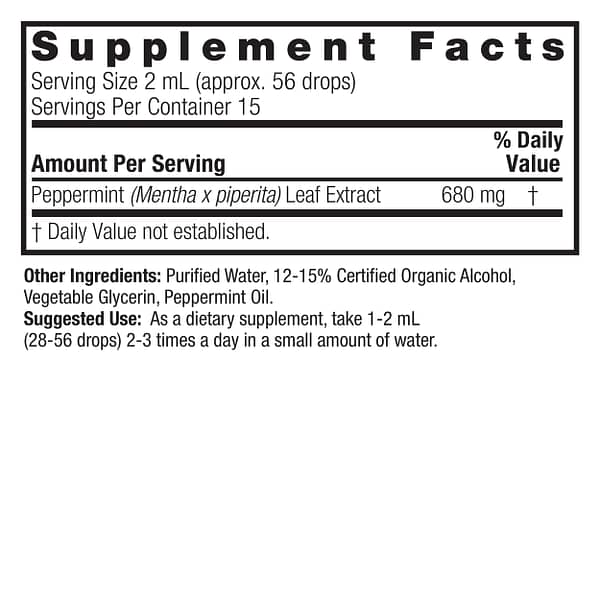 Peppermint Herb 1oz Low Alcohol Supplement Facts box