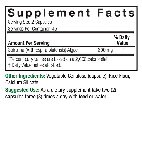 Spirulina 90 v-caps Supplement Facts Box