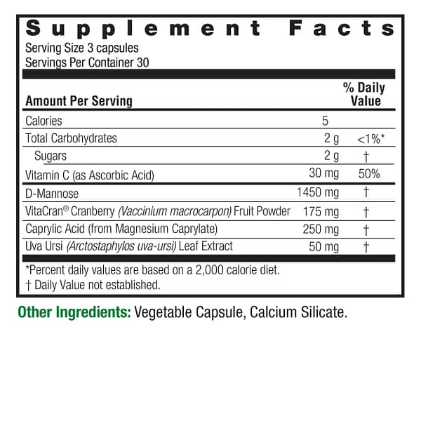 UT Answer Cranberry 90 v-caps Supplement Facts Box