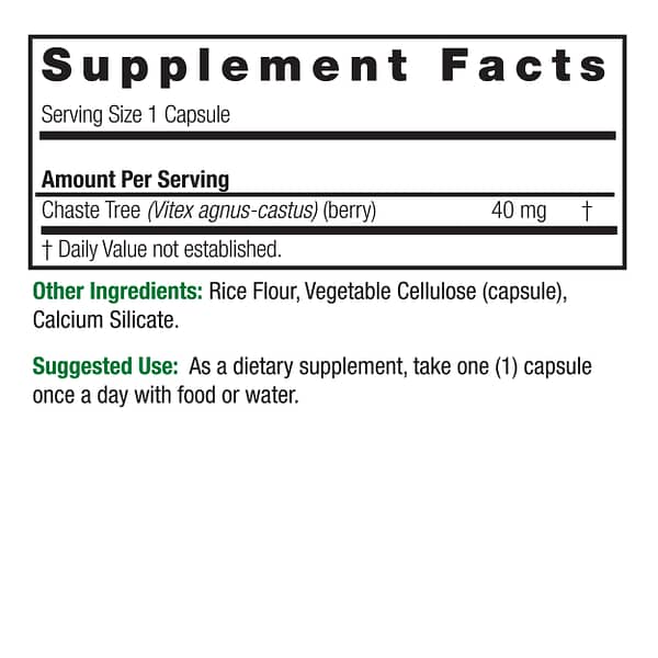 Vitex Agnus Castus 90 v-caps Supplement Facts Box