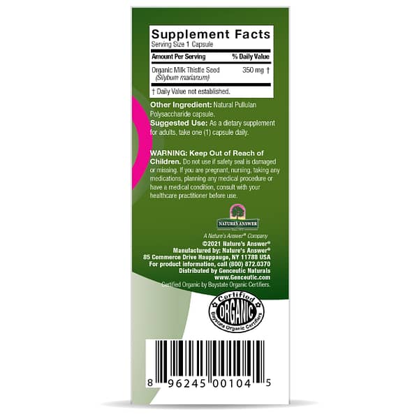 Certified Organic Milk Thistle 60 Capsules Box