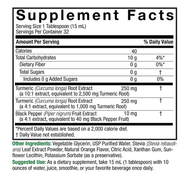 Liquid Turmeric with Black Pepper 16 Ounce 3500 mg Supplement Facts Box